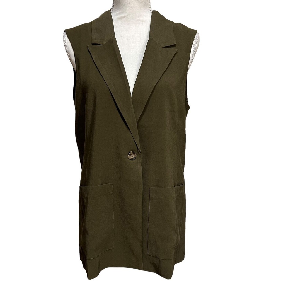 Sanctuary Womens Vest S Green Sleeveless One Button Collar Professional Office